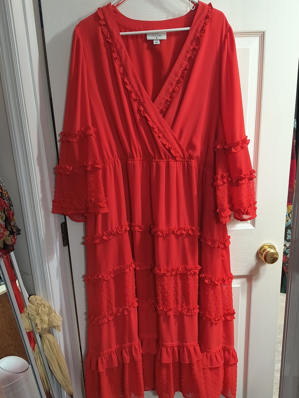 Alexis Absolutely Beautiful Red/Orange Ruffled Tiered Midi Dress